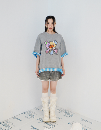Teddy Bear Patches T-Shirt (Grey)