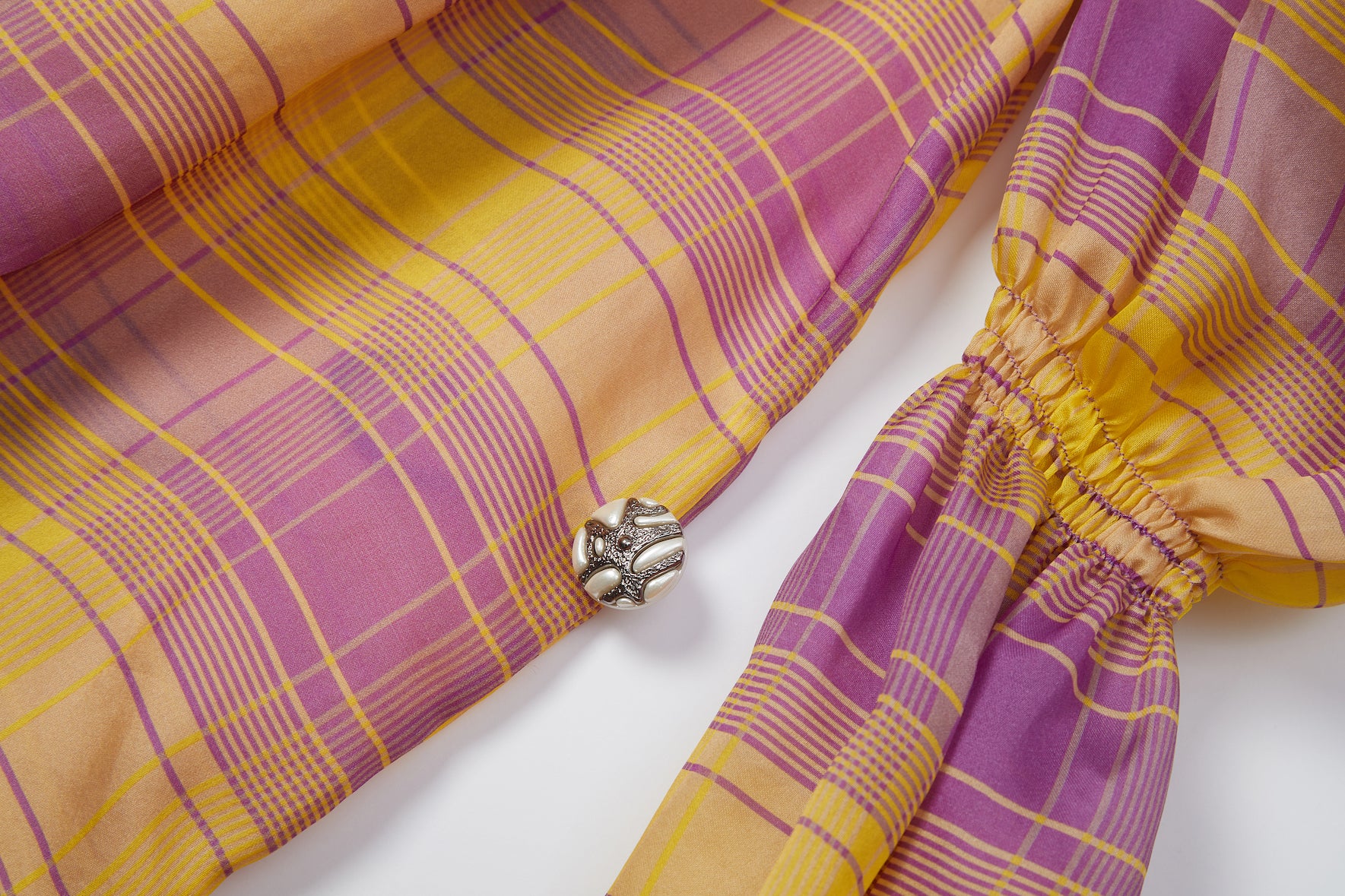 Load image into Gallery viewer, Silk Curtain Blouse (Yellow Purple)
