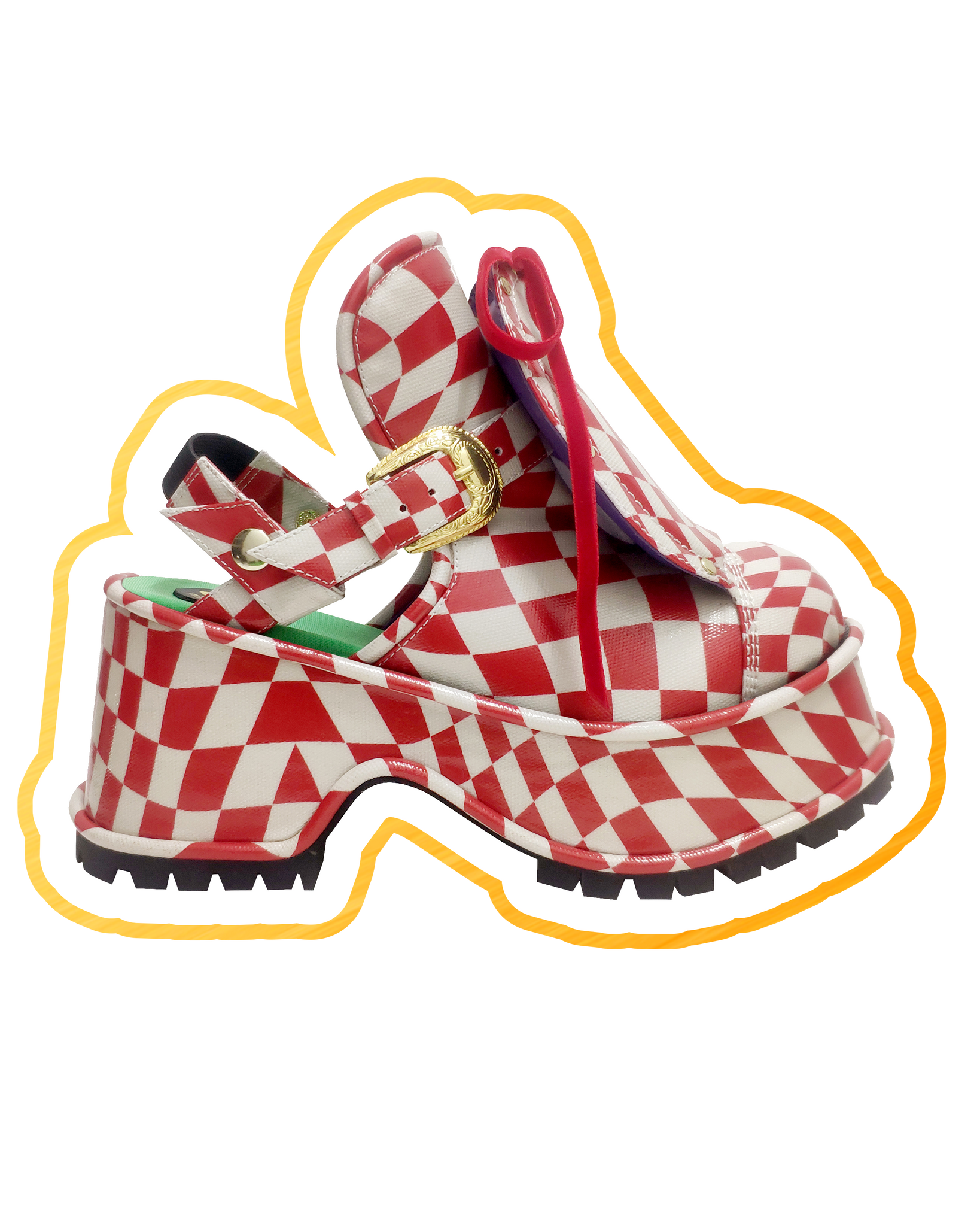 Load image into Gallery viewer, Distorted Chequerboard Sandal (Red) - motoguo x Grape
