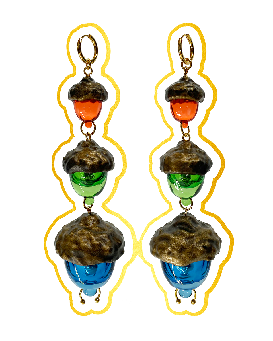 Load image into Gallery viewer, Tri-Color Acorn Earrings - motoguo x Yvmin (SAMPLE)
